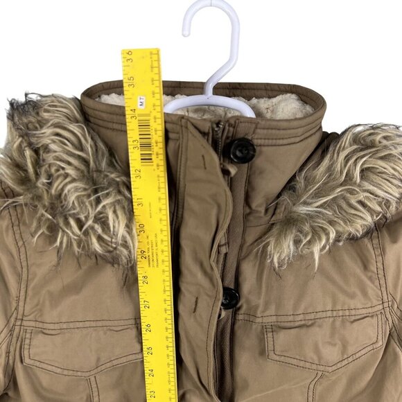 Abercrombie & Fitch Womens Large Faux Fur Hood Sherpa Lined Parka Jacket Brown - Picture 11 of 16